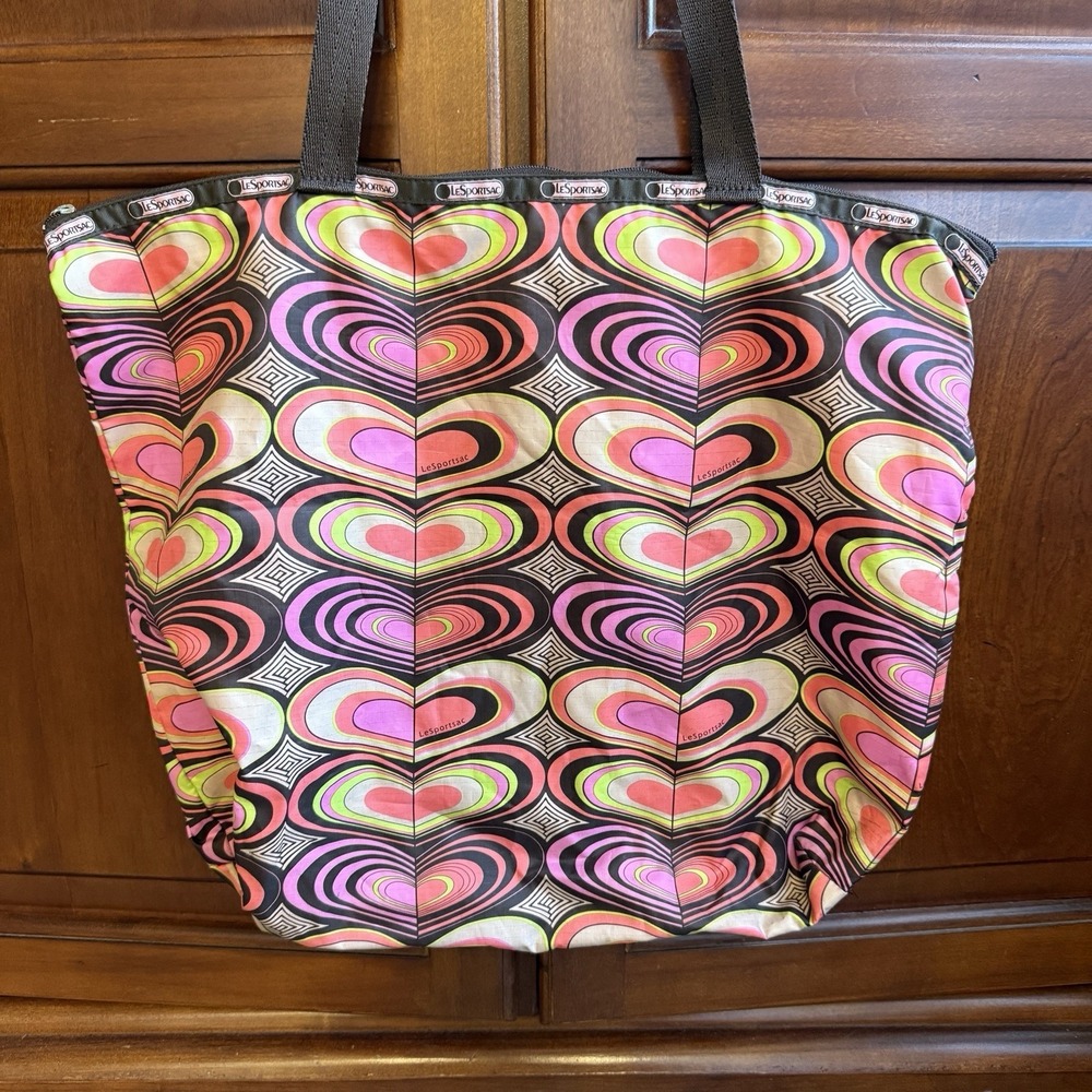 LeSportSac Women's Shopper Tote Zipper Shoulder Bag Purse‎ Colorful Hearts Love